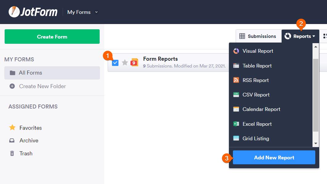 Reports Menu - Add New Report