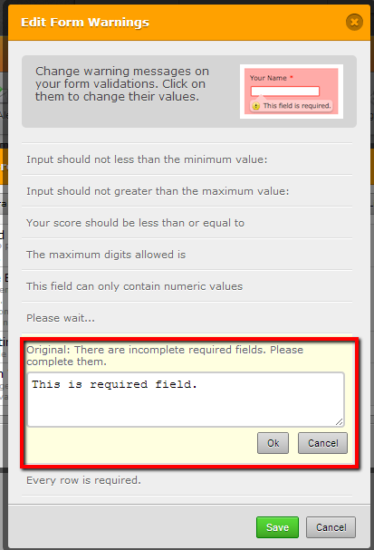 Change text  This field is required in red colour and There are incomplete required fields Screenshot 20