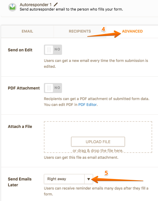 Autoresponder Email Advanced Settings