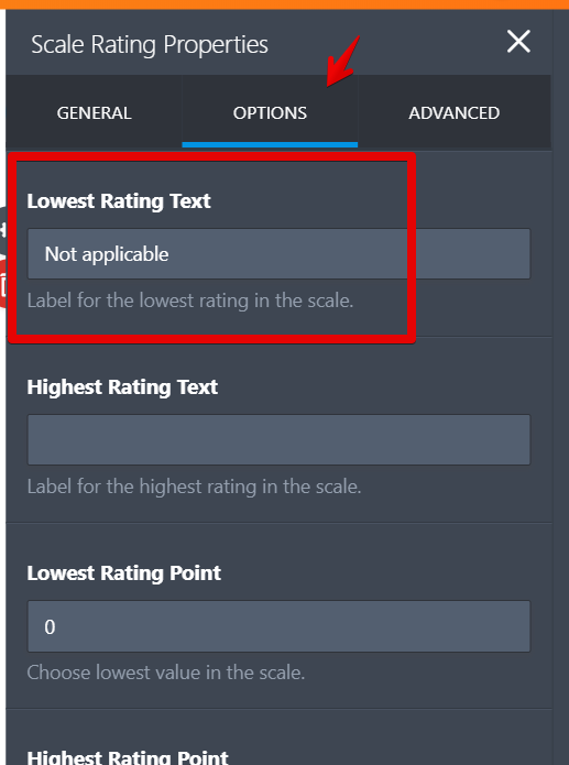 Is there a way to create a selection for N/A or doesnt apply for Scale ratings? Image 1 Screenshot 20