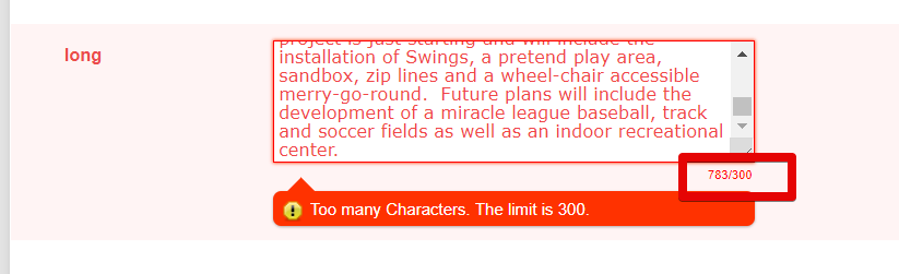 I set a limit of 300 characters yet submitters can exceed this limit Screenshot 41