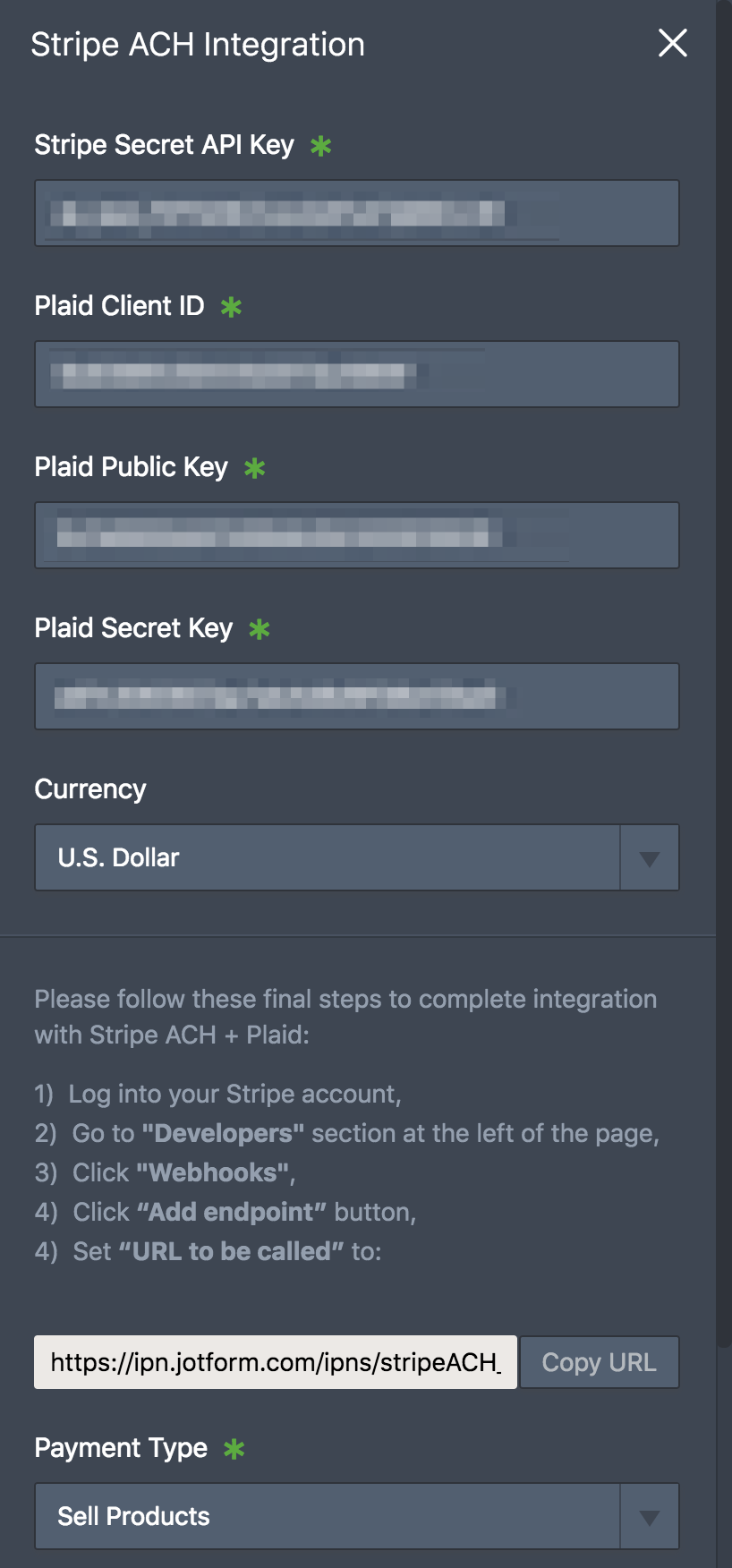 Stripe ACH + Plaid Credentials
