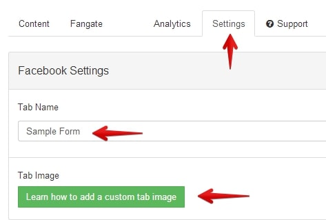 facebook page custom tab settings