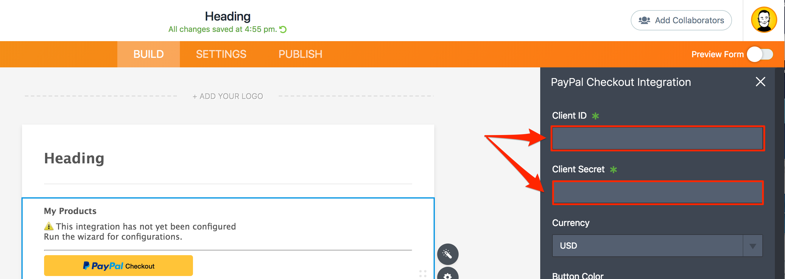 PayPal Checkout Wizard Client ID Client Secret