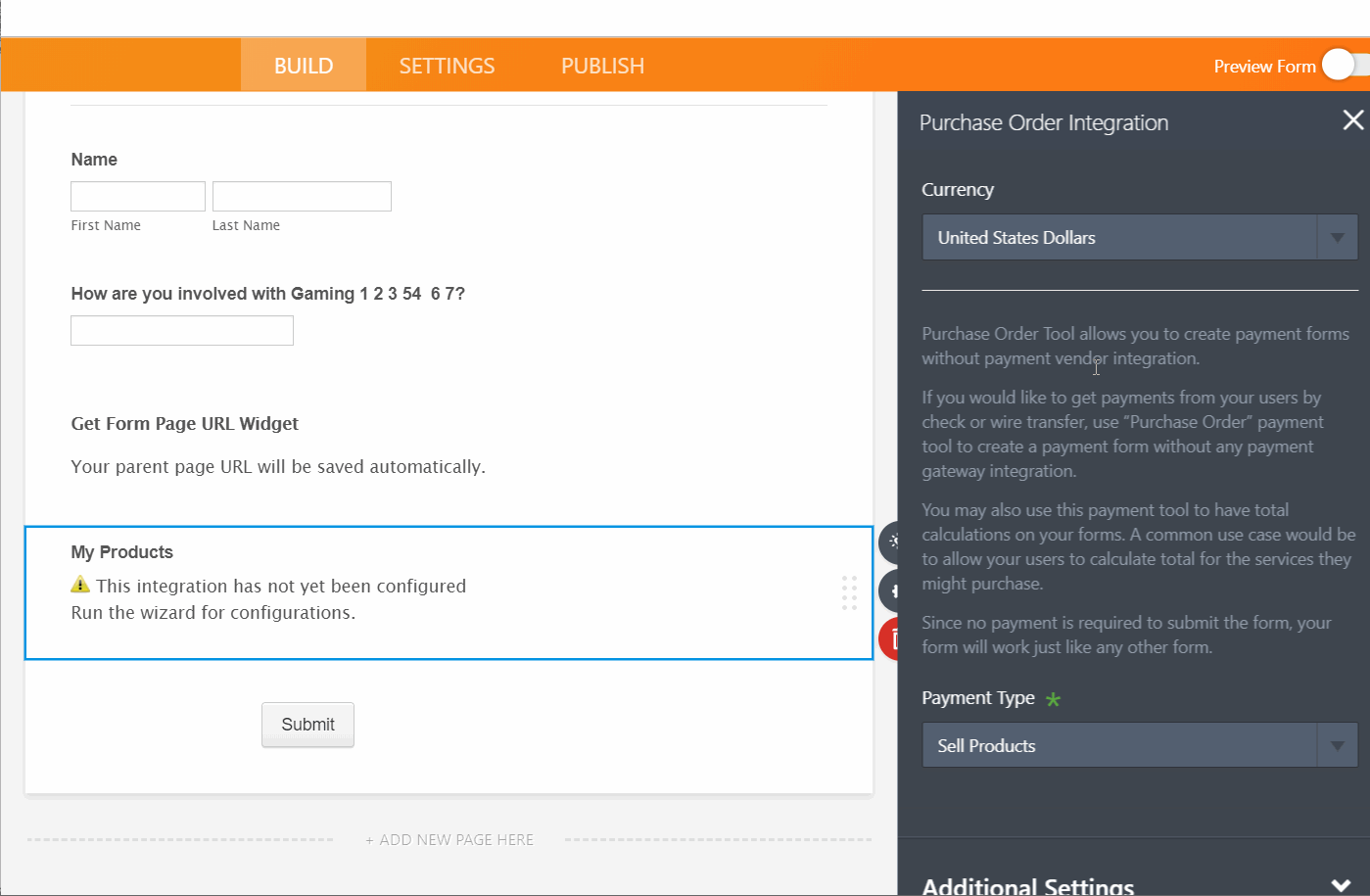 How can I add single product multiple choice orders to my created form?