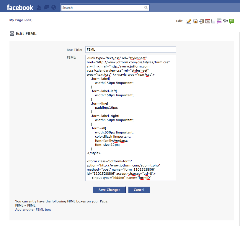 Edit FBML add Jotform