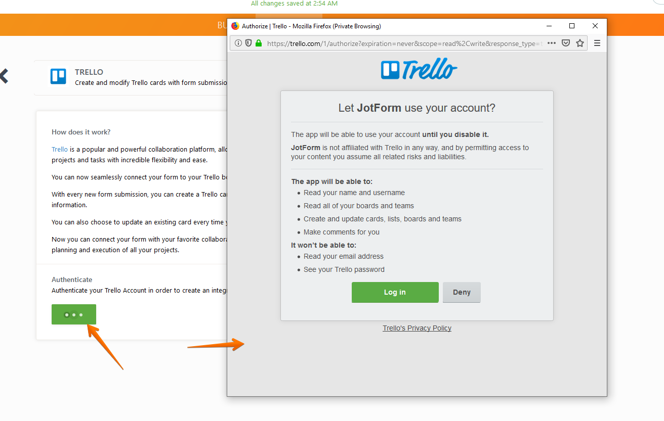 Login popup window doesnt show when integrating with Trello Image 1 Screenshot 20
